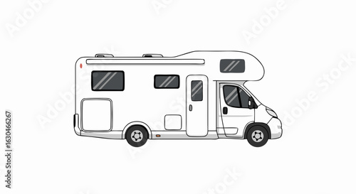 Stylized motorhome graphic for travel and recreation designs featuring a clean, modern aesthetic and smooth lines ideal for promoting nomadic