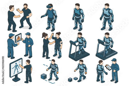 Correction robotic visual practice posture exosuit vector briefing motion walk training icon