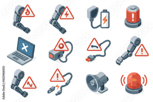 Visual icon arm exosuit outage robotic safety alert system error emergency vector
