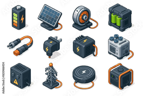 Exosuit energy robotic cell icon battery storage box generator pad unit panel