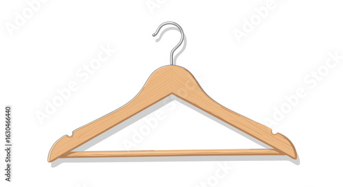 Detailed Illustration of a Wooden Clothes Hanger with Metal Hook on White Background presenting the organization and wardrobe concept
