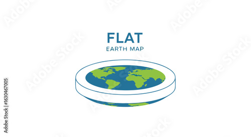 Conceptual flat earth representation showcases a disc-shaped world view with clear landmasses and ocean detail