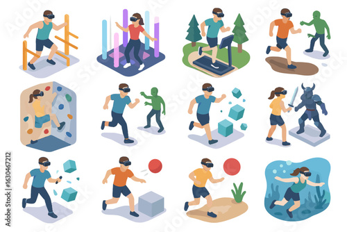 Icon vr running smashing fitness challenge lights rhythm virtual ball vector obstacle