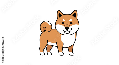 Charming shiba inu cartoon character with playful expression and classic coloring canine illustration