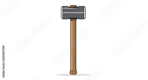 Stylized Sledgehammer Illustration with Wooden Handle on White Background Depicting Tool and Construction 58 characters