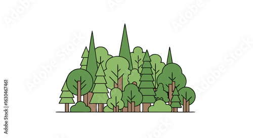 Stylized Forest Illustration with Various Tree Shapes and Textures in Green Hues for Nature-Themed Design Projects