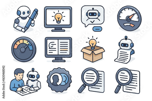 Pen robot meter icon screen vector ai style bot tools writing tone