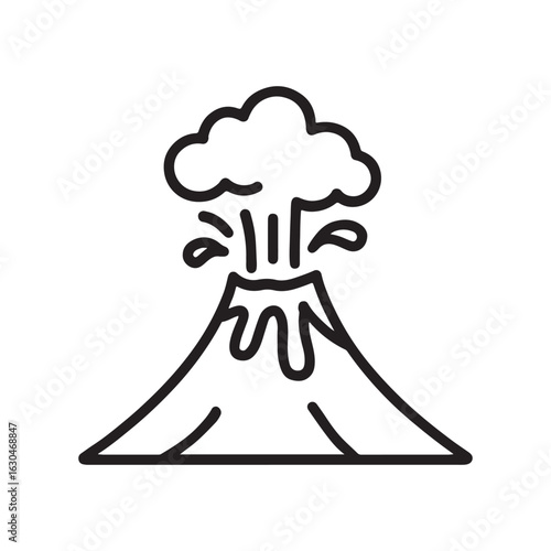 Erupting Volcano Outline Icon Vector on White Background
