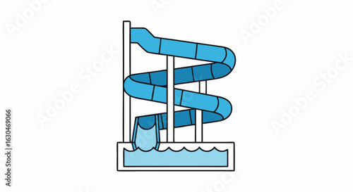 Aquatic adventure anticipation: A vibrant illustration of a winding water slide leading into a refreshing pool creating a joyful splash