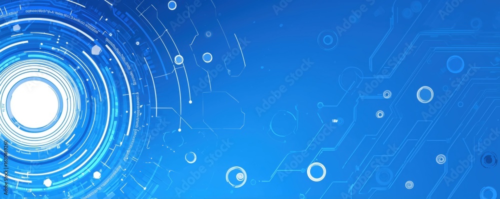 Obraz premium Blue background with digital technology and circuit board vector presentation design template, white and blue color theme, a futuristic concept banner for a business tech pattern Generative AI
