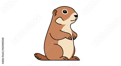 Cartoon Prairie Dog Standing Alert: A Simple and Charming Animal Illustration Ideal for Educational and Creative Purposes
