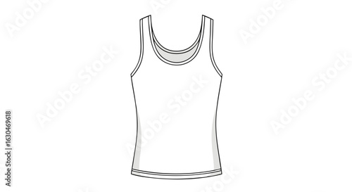 Illustration of a simple white tank top undershirt for casual wear, shown in clear outline style and minimalist design