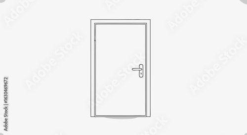 Minimalist outline illustration of a closed interior door on a plain white background, suitable for architectural design or home decor concepts
