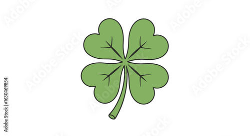Artistic depiction of a four-leaf clover, symbol of luck, good fortune and charm presented in a simplistic style on a pristine white backdrop