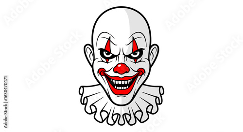 Menacing clown character with exaggerated features, embodying themes of fear and halloween night imagery, a design for halloween frights