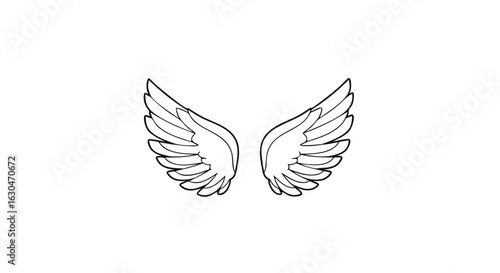Elegant line art of outstretched wings, symbolizing freedom and aspiration, set against a pristine white backdrop, creating a visually striking motif