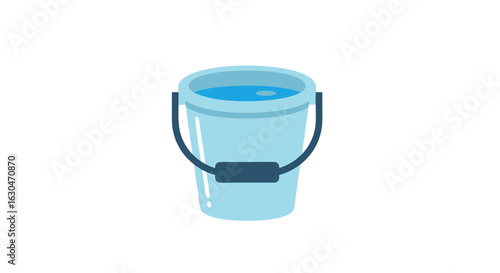 Illustration of a blue bucket filled with clean water, a symbol of simplicity and utility, presented against a white background in a clean