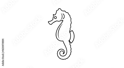 Elegant seahorse outline illustration symbolizing underwater life and marine ecosystem conservation efforts in detailed monochrome linework design
