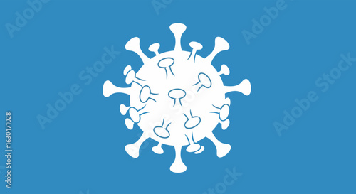 Stylized representation of a virus cell with detailed spikes and a white outline against a blue backdrop