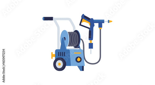 Modern portable electric pressure washer with hose and nozzle for cleaning projects