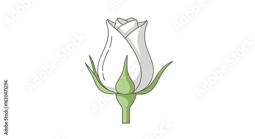 Elegantly Illustrated White Rose Bud, Symbolizing Purity and New Beginnings