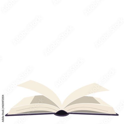 An open book with blank pages is displayed, ready for reading or writing.