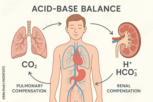 Acid-Base Balance - Pulmonary and Renal Compensation Illustration