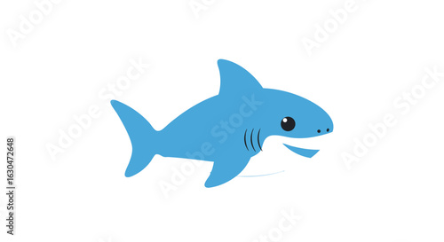 Cute Cartoon Shark Illustration with Cheerful Expression Isolated on White Background