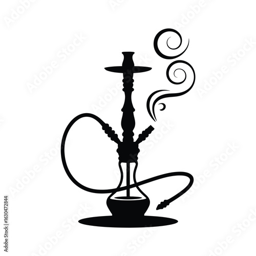 Black hookah with smoke silhouette traditional