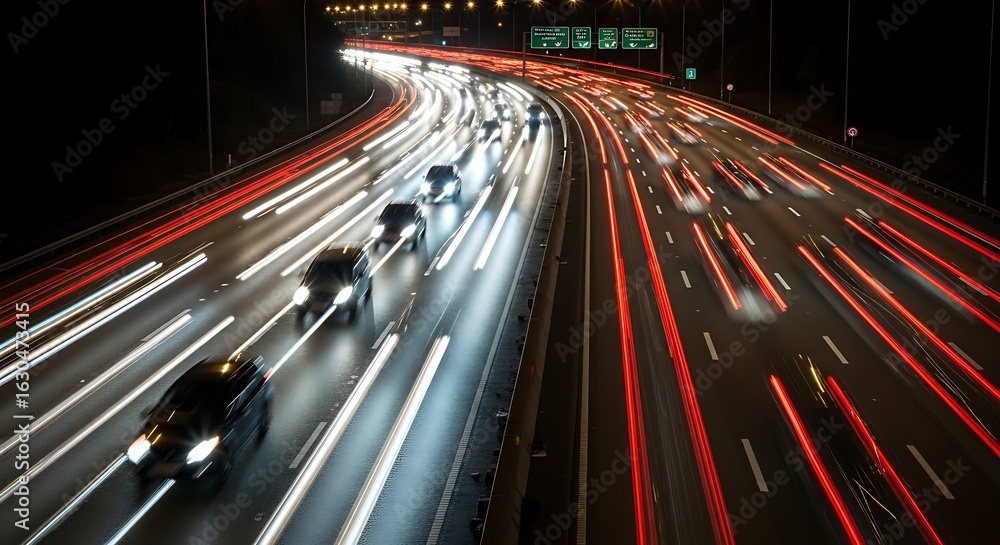 custom made wallpaper toronto digitalNight highway traffic with streaks of car headlights.