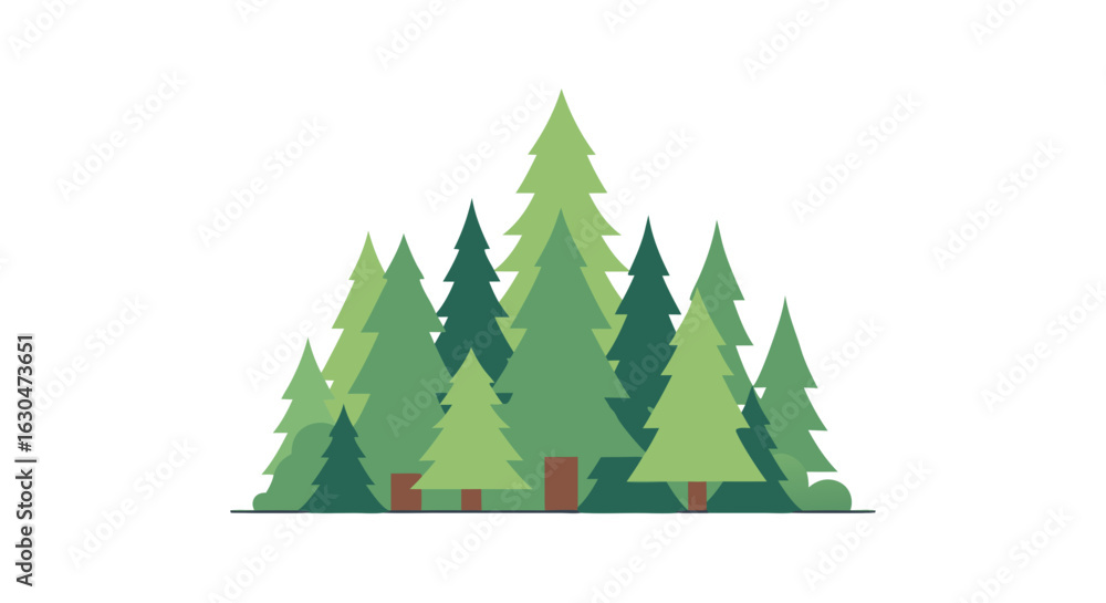 Obraz premium Stylized illustration of coniferous trees with a minimalist design on a white background, evoking nature's calm and serene beauty in a contemporary