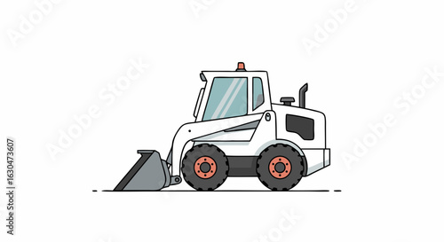 Illustrative depiction of a compact skid-steer loader emphasizing construction efficiency and maneuverability ideal for urban or confined spaces