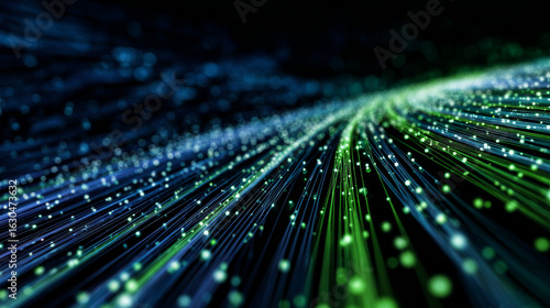 Fototapeta Naklejka Na Ścianę i Meble -  Digital technology speed connect blue green background, cyber nano information, abstract communication, innovation future tech data, internet network connection, Ai big data, line dot illustration 3d