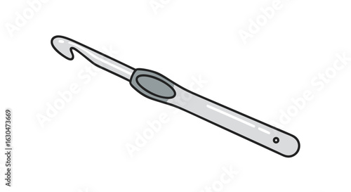Isolated illustration of a crochet hook with ergonomic grip for crafting projects