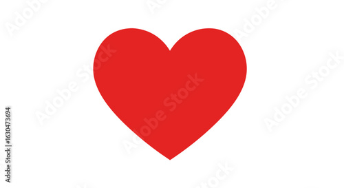 Simple graphic of a vibrant scarlet heart shape on a pristine white backdrop portraying pure affection