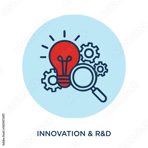 Innovation and R&D Icon in Circle  Vector Symbol for Technology, Science, and Discovery