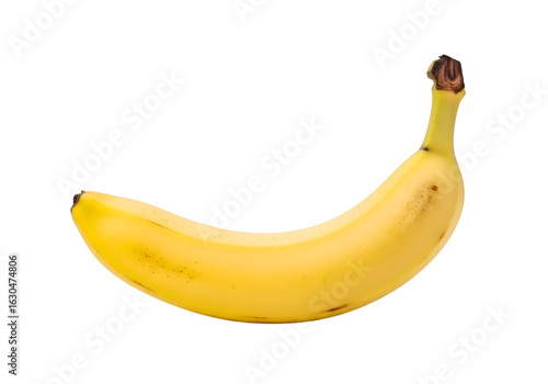 Single Ripe Banana with Brown Stem and Spots.