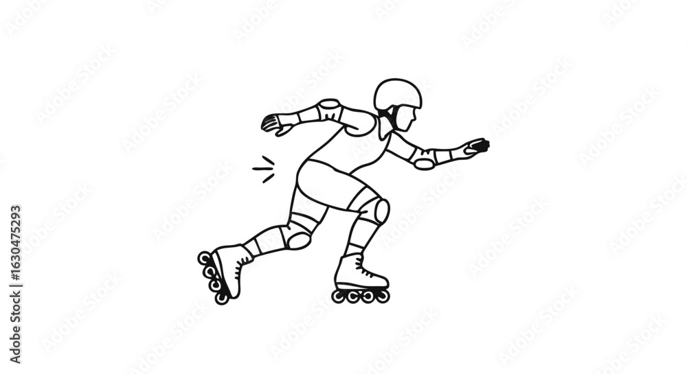 Fototapeta premium Outlined Roller Derby Skater Displaying Determination and Agility on a White Canvas Portraying Athleticism and Speed