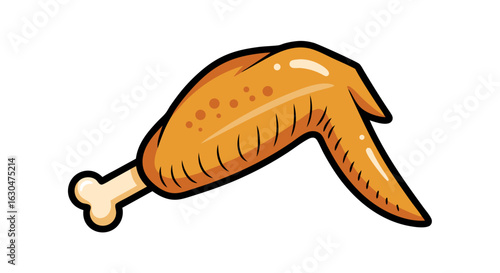 Crispy Delights: Cartoon-Style Fried Chicken Wing Illustration on White Background, Ready to be Served and Enjoyed with Gusto