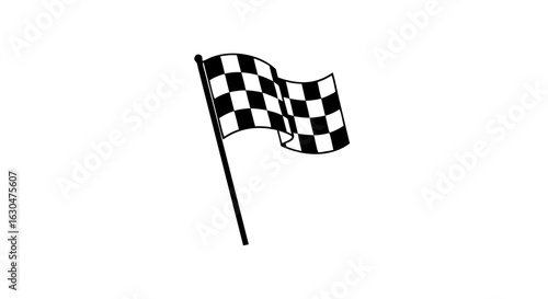Monochrome checkered flag design signifying completion, success, triumph, or racing achievement,isolated on a plain white surface