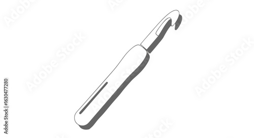 A Singular Crochet Hook Illustration, Representing Knitting and Crafting Equipment, Isolated on a Crisp White Backdrop