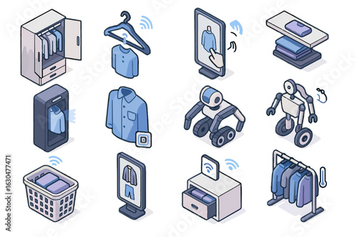 Clothes laundry clothing foldable organizer icon digital smart wardrobe vector hanger connected