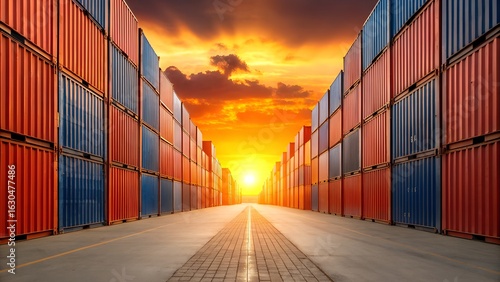 Wallpaper Mural Dramatic shipping containers at sunset symbolize global trade success Torontodigital.ca