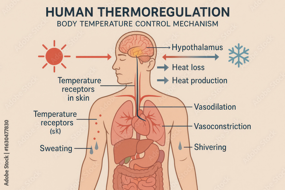 Fototapeta premium Human Thermoregulation: Body Temperature Control Mechanism - Illustration