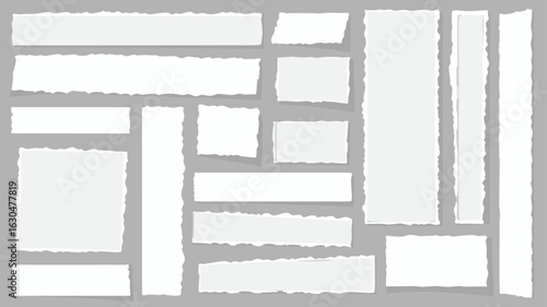 
Torn Paper Pieces and Ripped Edges Vector Set - A collection of white paper scraps with jagged edges for graphic design, collages, and web backgrounds.