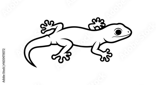 Charming monochrome gecko illustration with detailed clinging feet ideal for branding, educational content, or simple design elements