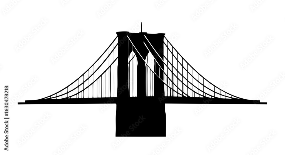 Obraz premium Silhouette of a Majestic Suspension Bridge, a Marvel of Engineering on a White Canvas