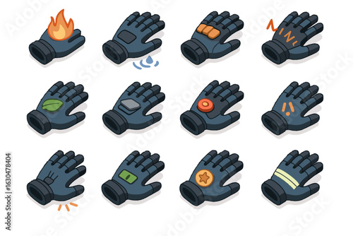 Haptic emergency detection strips icon grip glove button padding overheat vector insulation