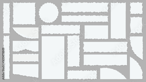 Torn Paper Shapes Collection – Variety of Ripped Paper Pieces with Rough Edges Including Circles, Curves, and Rectangles for Scrapbooking, Collage Art, Notes, Digital Design, and Craft Projects