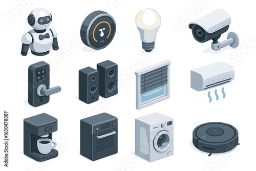 Robot speaker security coffee butler icon oven smart vector system blinds maker